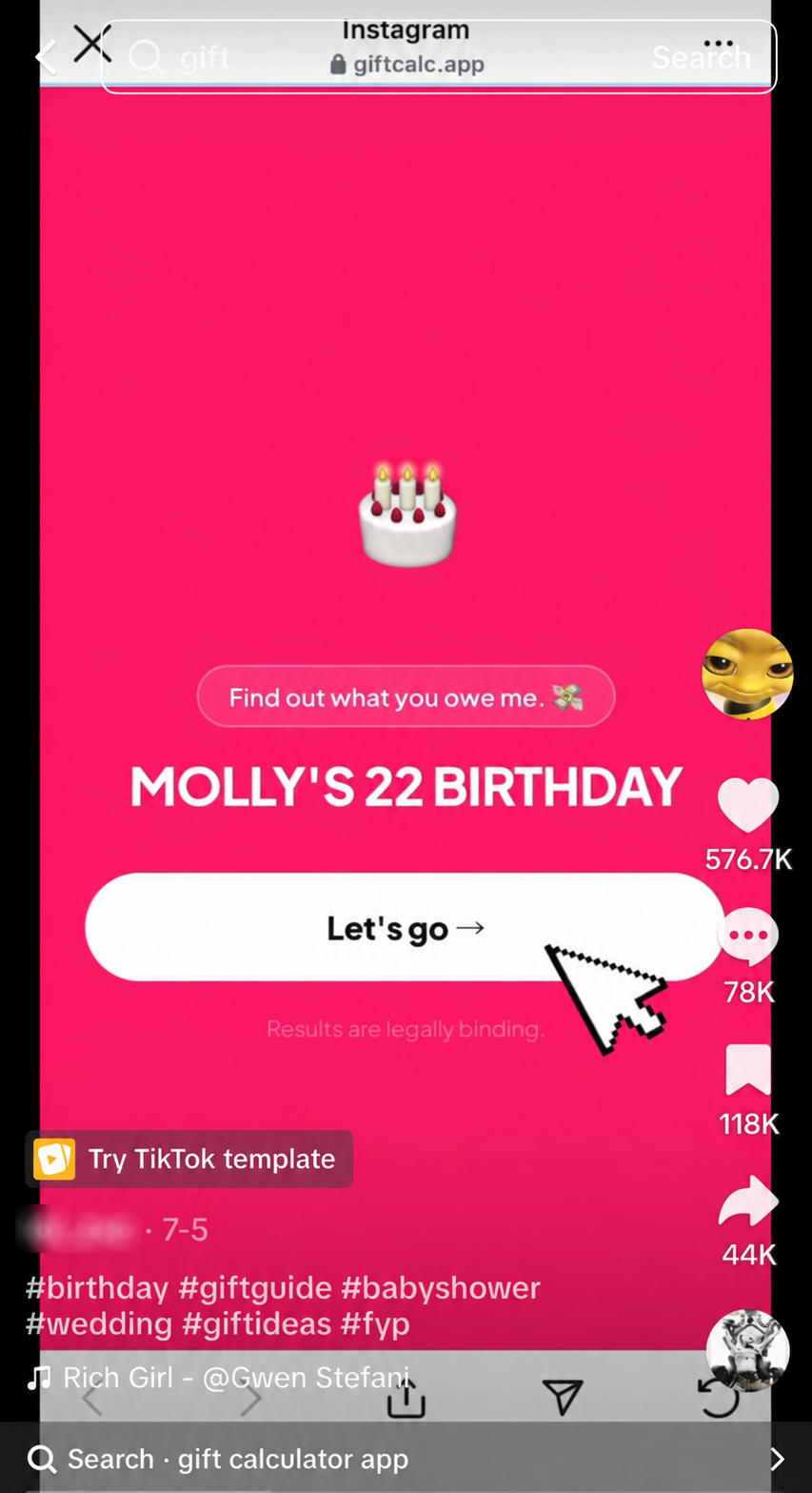 Gift Calculator TikTok screenshot